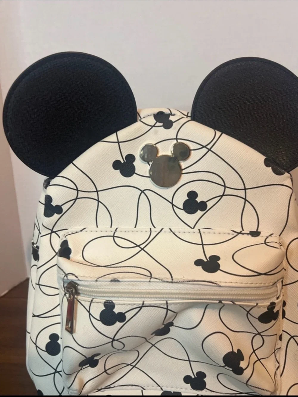 Disney White and Black Mini Backpack with Mickey Ear Accents
